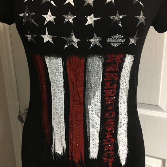 New Ring of Fire Harley Davidson Patriotic T Shirt 34 Bust Medium - Picture 3 of 4